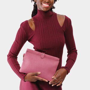 Portland Leather Goods Famed Framed Clutch Bag Wristlet Strap Pink Women's
